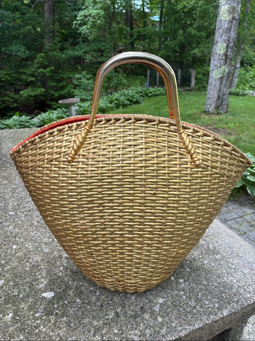 Vintage Koret Gold Woven Bucket Tote Bag with Decorative Medallion - Picture 2 of 13